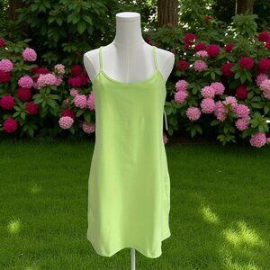 Beyond Yoga Neon Green Slip Dress Built In Shorts Athleisure Lounge Size Large